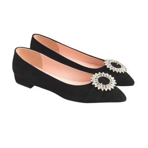 J Crew pointed toe suede flats rhinestone buckle dress shoes ballet flats size 8